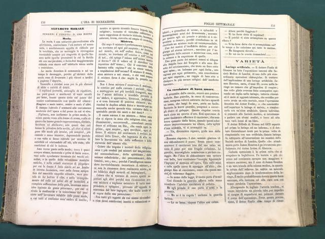 <strong>L'Ora di Ricreazione.</strong> Foglio settimanale di Novelle, Racconti ameni e morali, Notizie utili, Varietà, ecc. - <strong>ANNATE COMPLETE I (1877), II (1878), IV (1880)</strong>